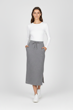 Grey Skirt Hands in Pockets