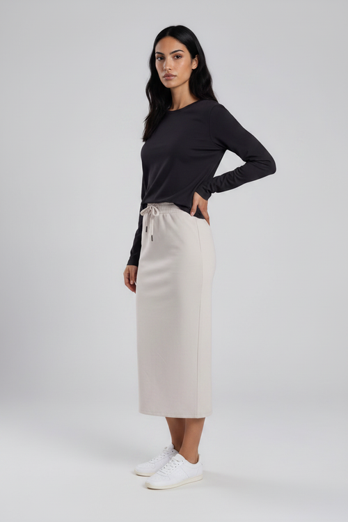 Ivory Skirt Dark Top New Pose